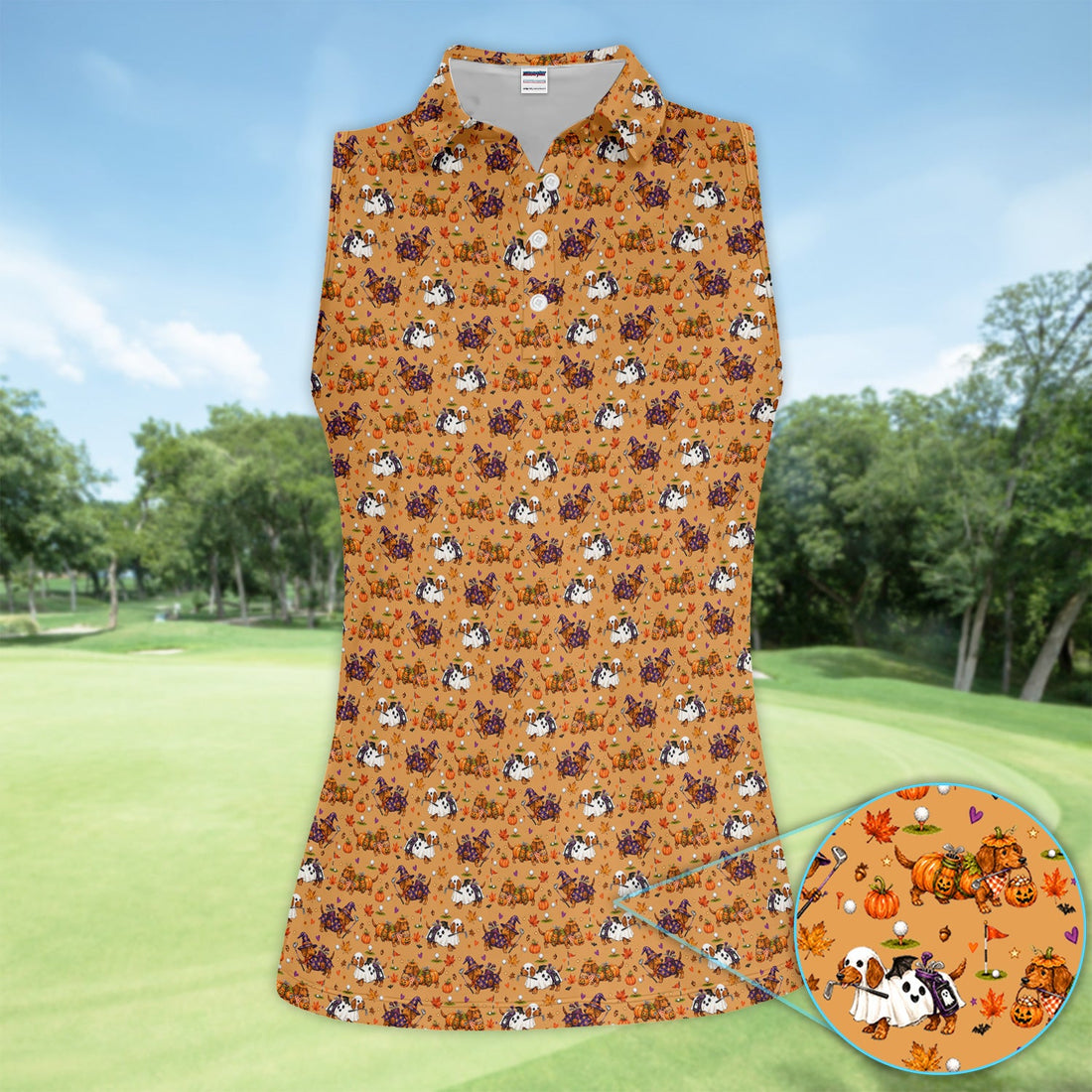 Halloween Dachshund Golf Polo Shirt for Women – Funny Spooky Wiener Dog Golfer Polo