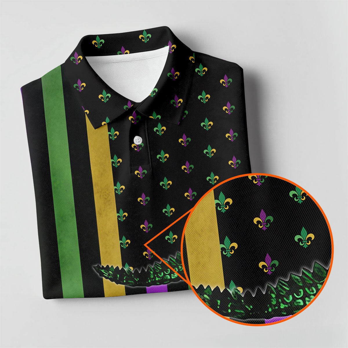 Mardi Gras Aligator Purple Green Gold Vertical Stripes Fleur De Lis Golf Tops For Men, Polo ShirtFor Men