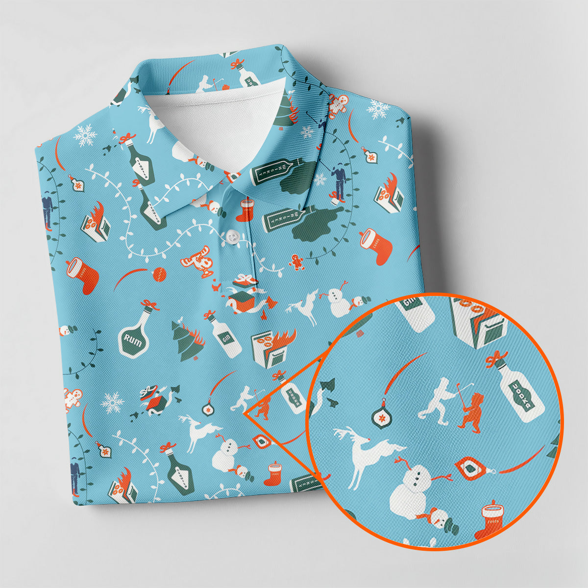 Holiday Chaos Ice Blue Color Golf Tops For Men, Christmas Golf Shirt, Golf Shirts For Men, Golfing Apparel