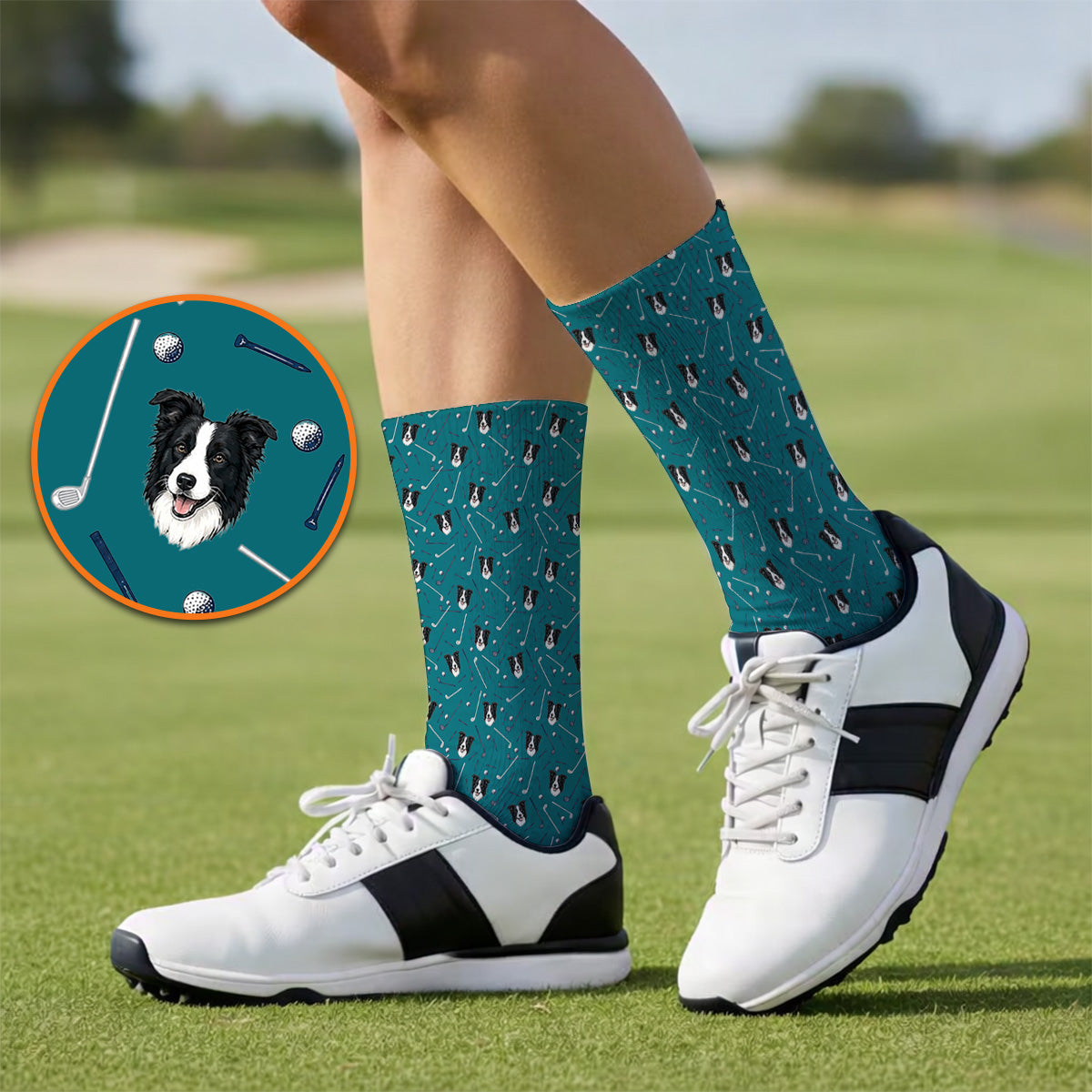 Funny Border Collie Golf Socks, Border Collie Pattern Golf Sock for Dog Lovers, Golf Gift for Golfer