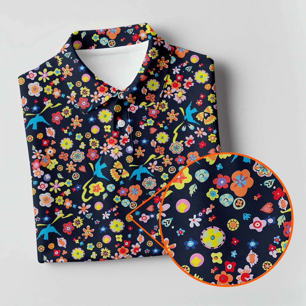 Colorful Floral Bird Garden Golf Shirt, Mens Golf Polo, Printed Golf Shirts