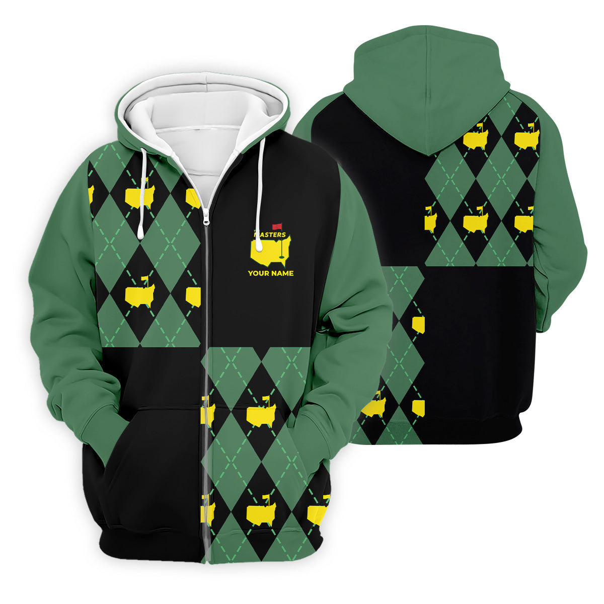 Green and Black Argyle Golf Shirt, Mens Golf Polo Shirt Cool Golf Gifts, Golfing Apparel