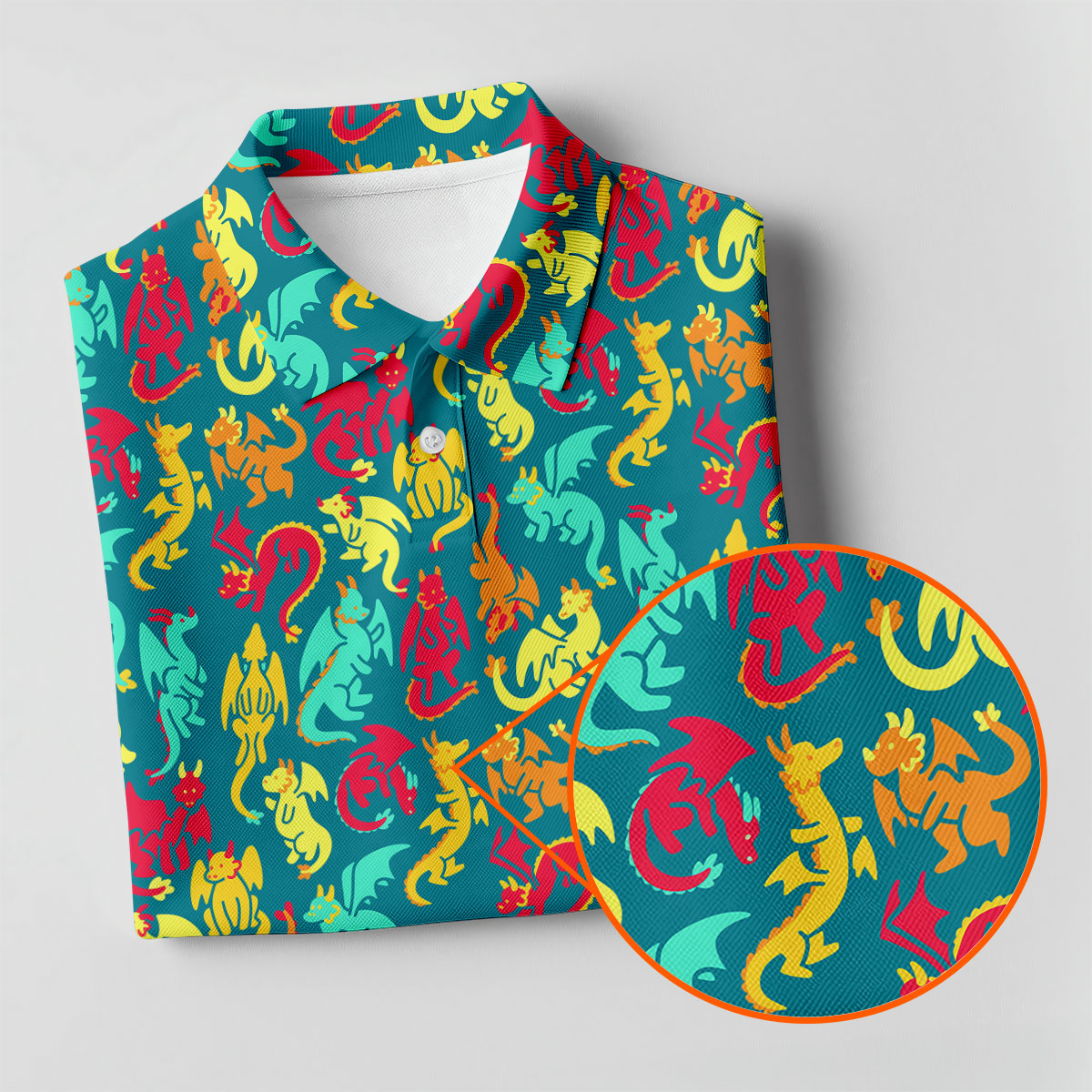 Cartoon Dragons Colorful Golf Shirt, Cute Golf Outfit, Polo Shirt Men, Golf Shirts For Men