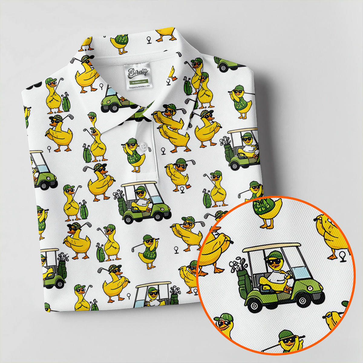 Funny Duck And Golf Cart Pattern Polo Shirt, Womens Golf Polo, Golf Apparel For Women