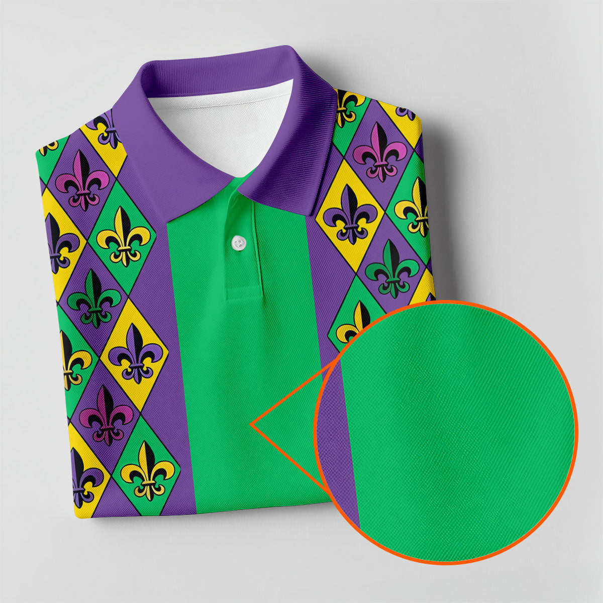 Purple Green Gold Fleur De Lis Argyle Pattern Mardi Gras Golf Shirt, Golf Shirts For Men, Polo ShirtFor Men