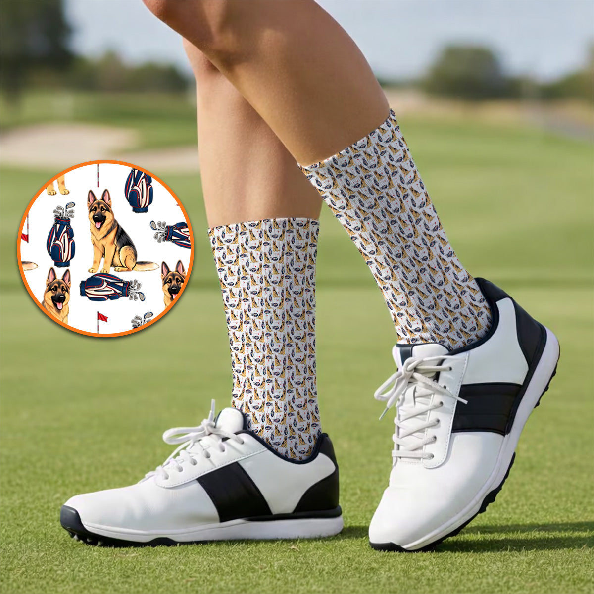 German Shepherd Golf Socks, Funny German Pattern Golf Sock, Golf Gift For Golfers