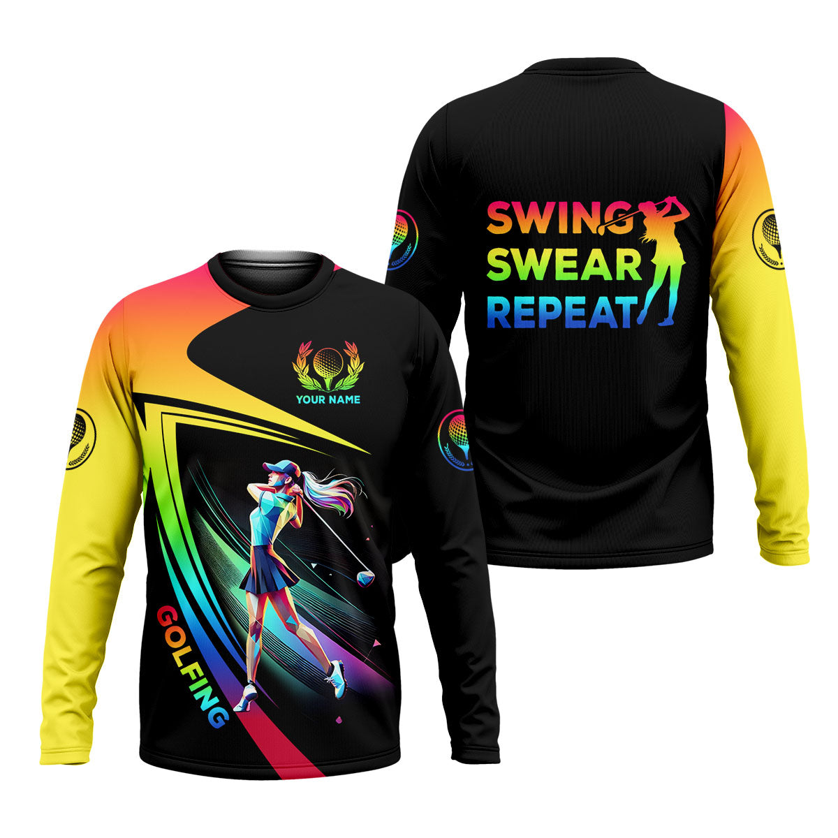 Swing Swear Repeat Personalized Funny Golf Polo ShirtCustom Ladies Golf Shirt