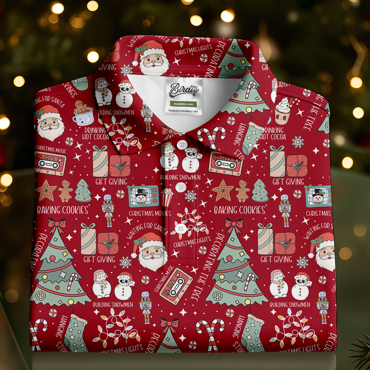 Cute Santa Claus Gift Red Women's Golf Tops, Christmas Golf Shirt, Golf Gift For Ladies