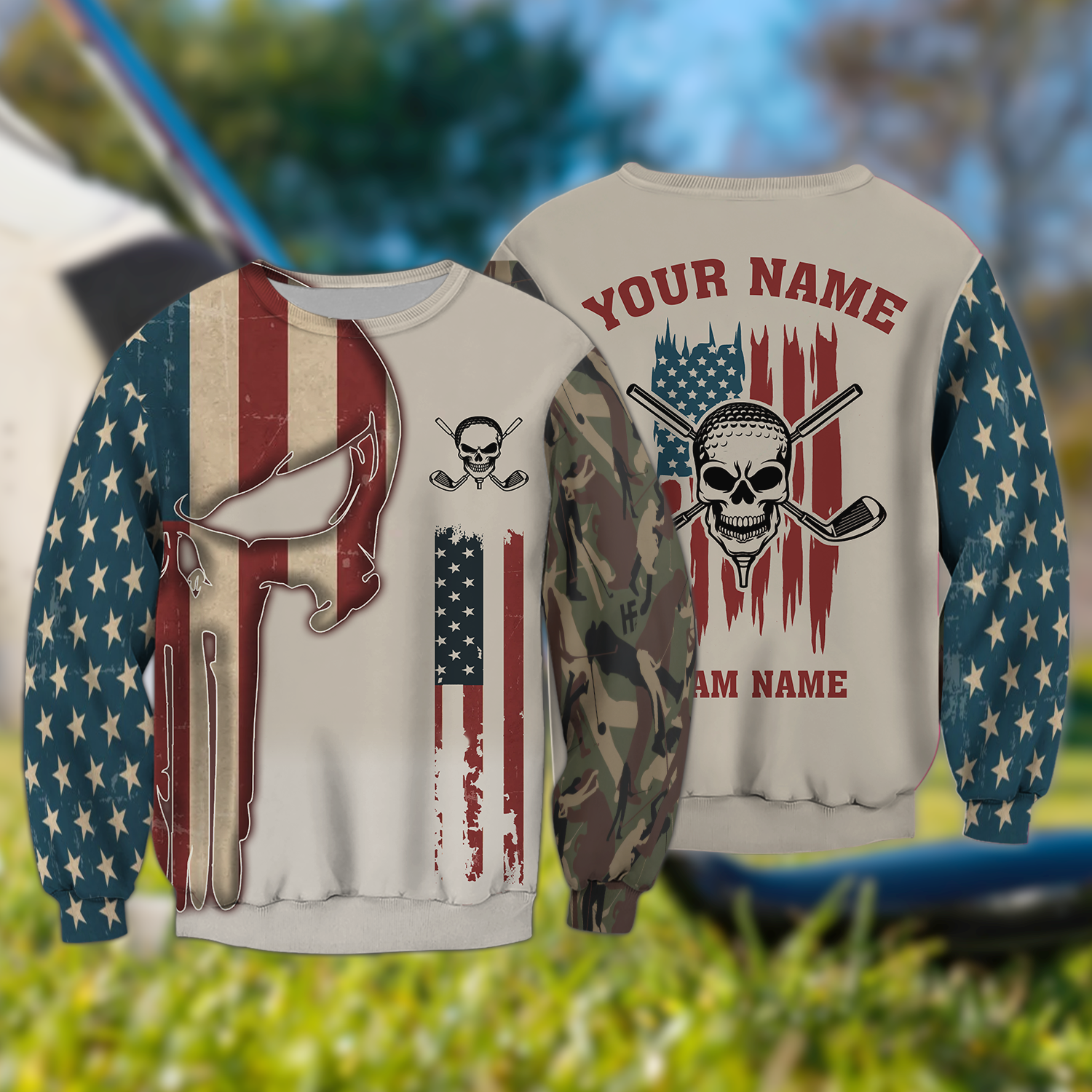Custom Men's Golf Polo ShirtSkull Golf Shirt, Patriotic Golf Shirt, Gift For Golfers