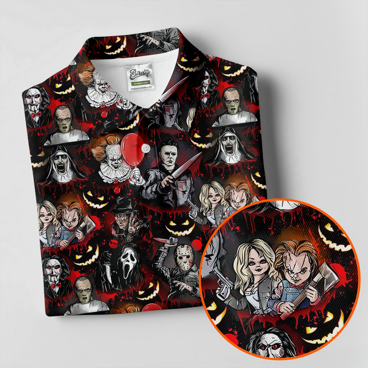 Horror Character Halloween Pattern Golf Polo Shirt, Womens Golf Polo, Ladies Golf Shirts