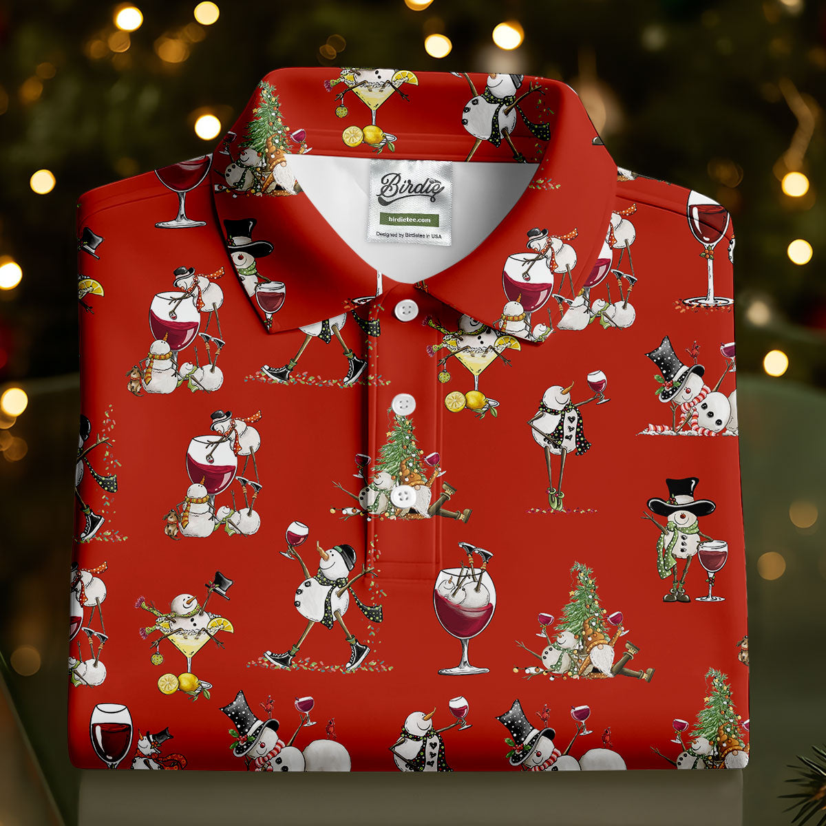 Funny Snowman Drinking Wine Red Golf Shirt, Christmas Golf Shirt, Polo Shirt Men, Golf Gift For Men