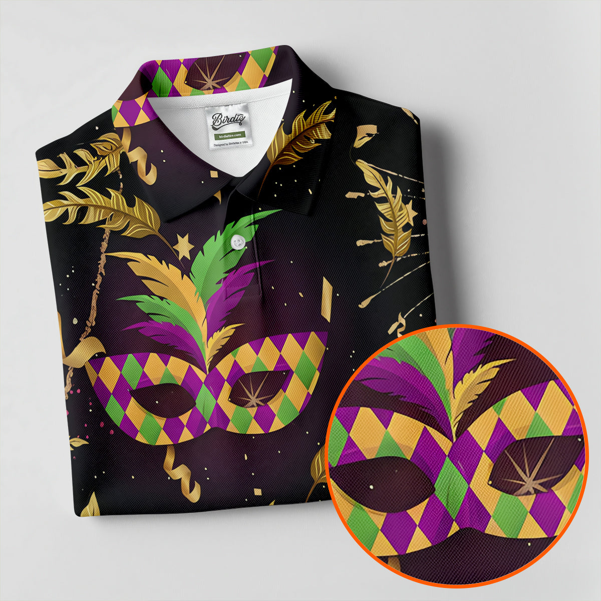 Gold Ribbons Mardi Gras Masquerade Mask Golf Tops For Men, Polo ShirtFor Men, Golf Shirts For Men