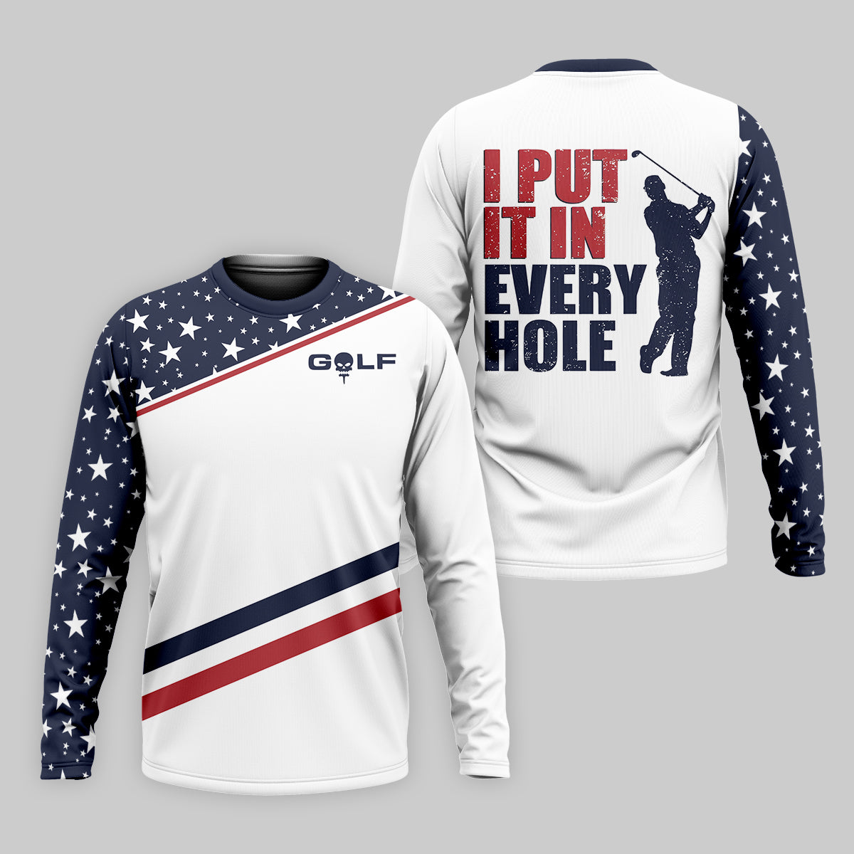 I Put It in Every Hole Mens Golf Polo ShirtMens Golf Gift, Funny Golf Shirt, America 250 Anniversary Golf Shirt