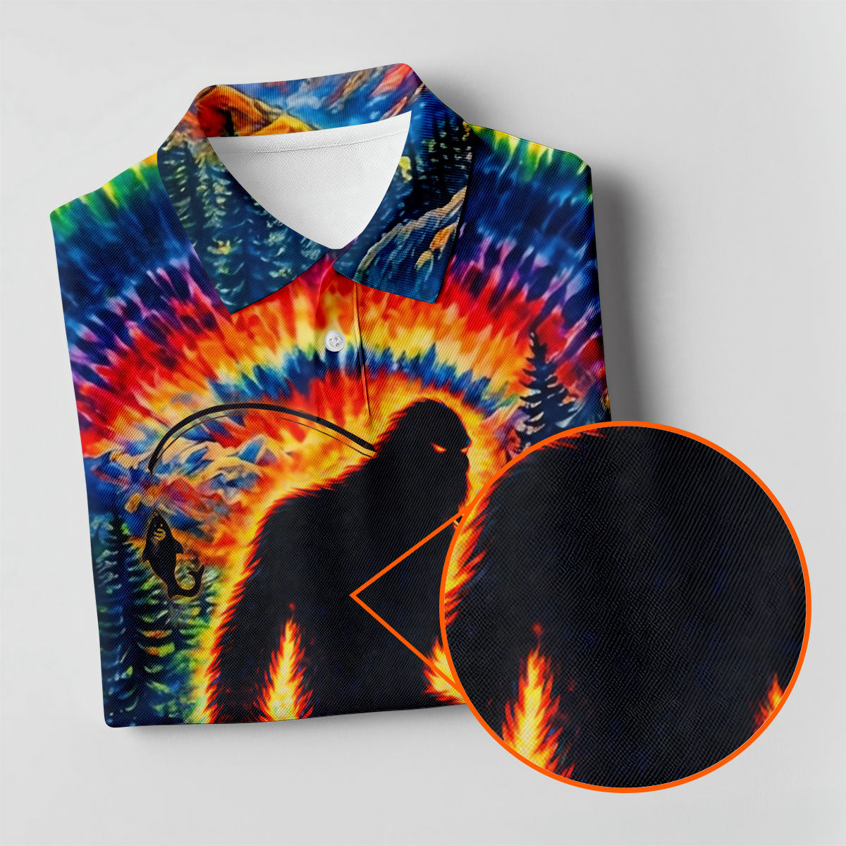 Tie Dye Bigfoot Fishing Forest Golf Shirt, Mens Golf Apparel, Printed Golf Shirts