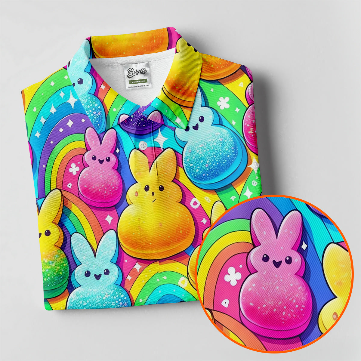 Colorful Easter Peeps Rainbow Pattern Women Golf Top, Cute Golf Outfit, Ladies Golf Shirts