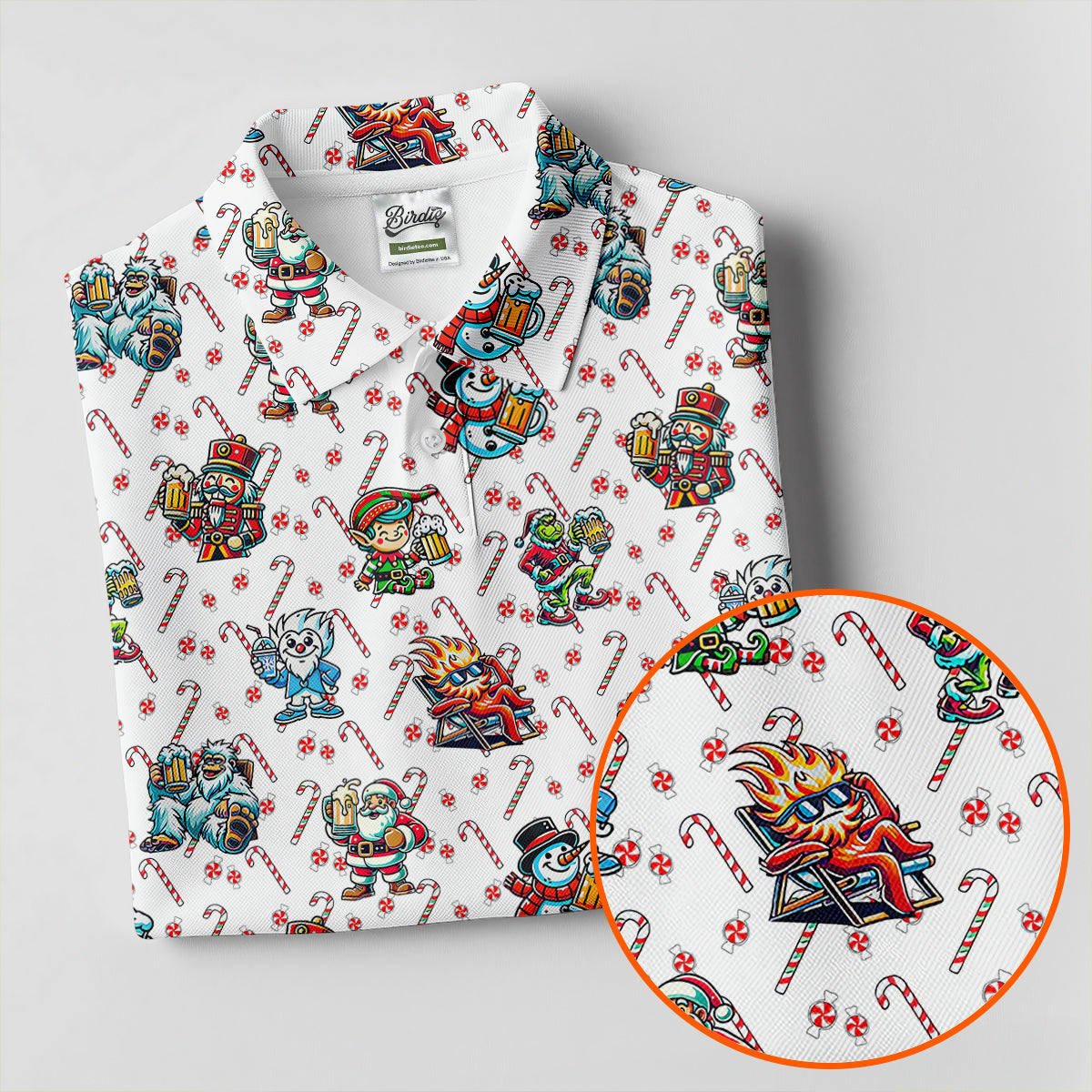 Cute Christmas Character Candy Cane Pattern Ladies Golf Tops, Christmas Golf Shirt, Golf Shirt For Women