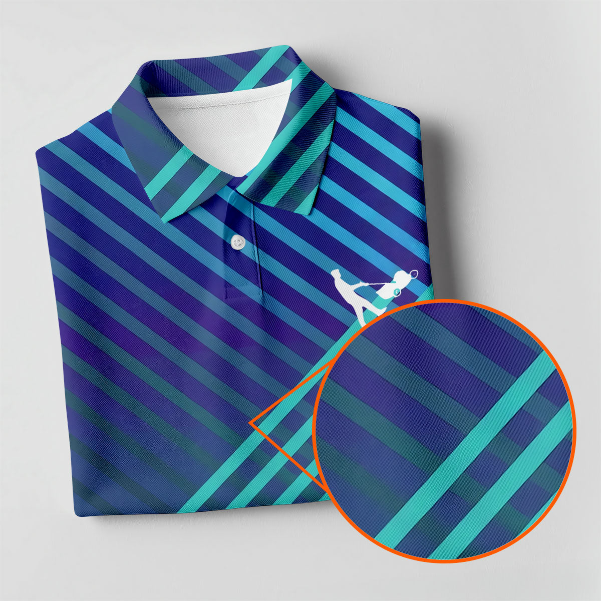 Teal And Purple Striped Pattern Golf Tops For Men, Performance Golf Shirt, Polo Shirt Men