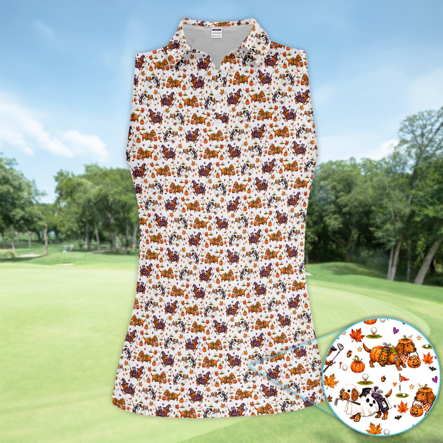 Halloween Dachshund Golf Polo Shirt for Women – Funny Spooky Wiener Dog Golfer Polo