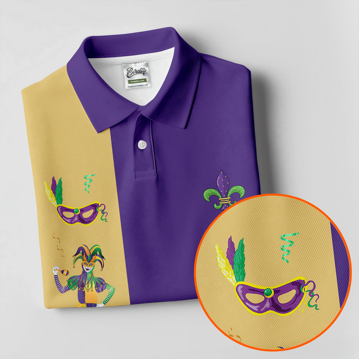 Mardi Gras Festival Jester Figure Fleur De Lis Symbol Purple Golf Shirt, Polo ShirtFor Men, Golf Shirts For Men