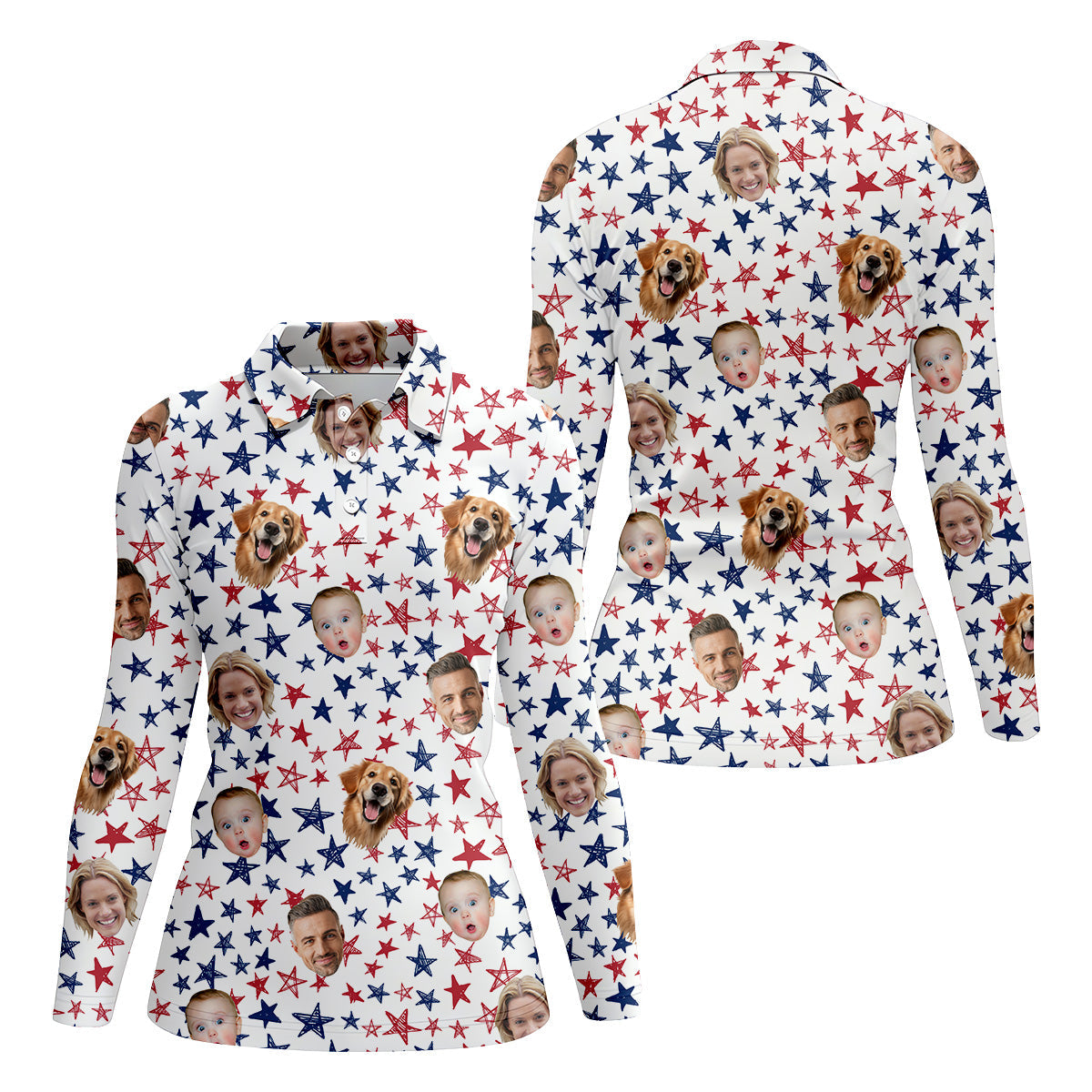 Family Portrait Golf Shirt, Custom Face Shirt, Personalized Dog Shirts, Patriotic Golf Polos, Long Sleeve Golf Shirts, Golf Tops For Women