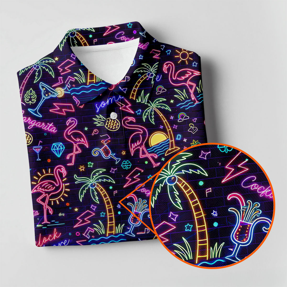 Tropical Theme Neon Pattern Black Golf Shirt, Men's Funny Golf Shirts, Polo ShirtFor Men