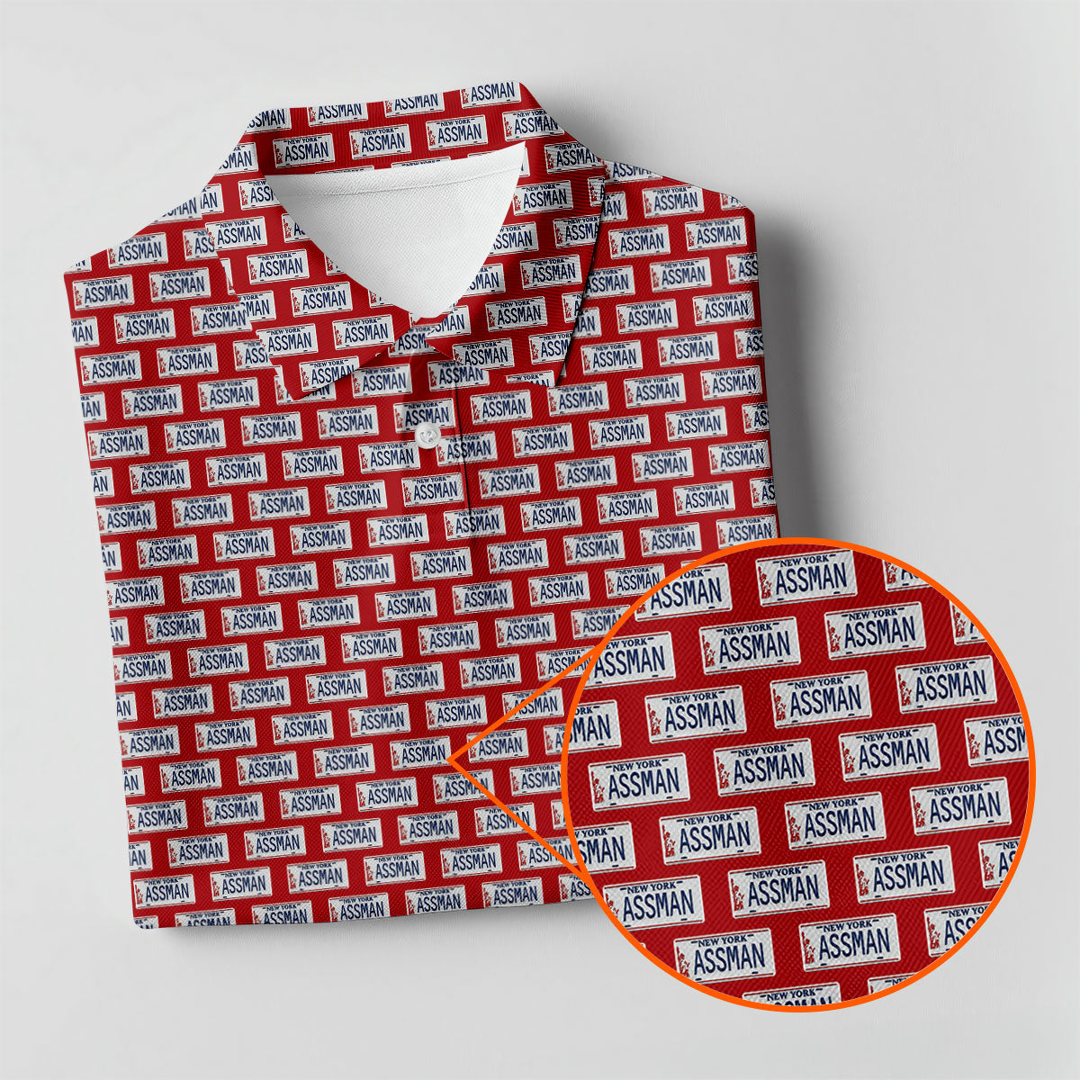 Red New York Assman Pattern Polo Shirt, Mens Golf Apparel, Hawaiian Golf Shirt, Printed Golf Shirts