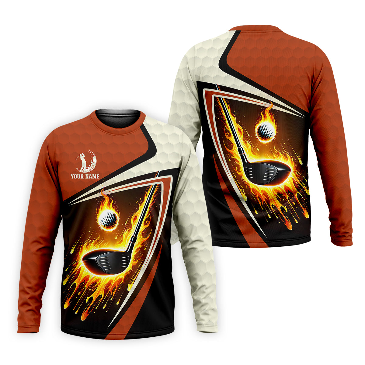 Fire Golf Ball Custom Men's Golf Polo ShirtFunny Golf Shirt, Christmas Golf Gift