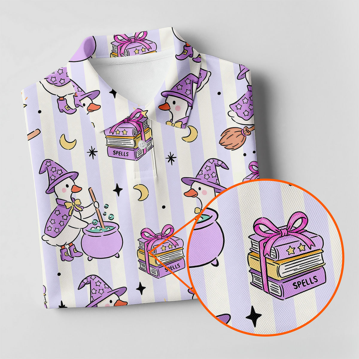 Halloween Witch Goose Purple Pastel Fun Women's Golf Shirts, Cute Golf Outfit, Ladies Golf Polos