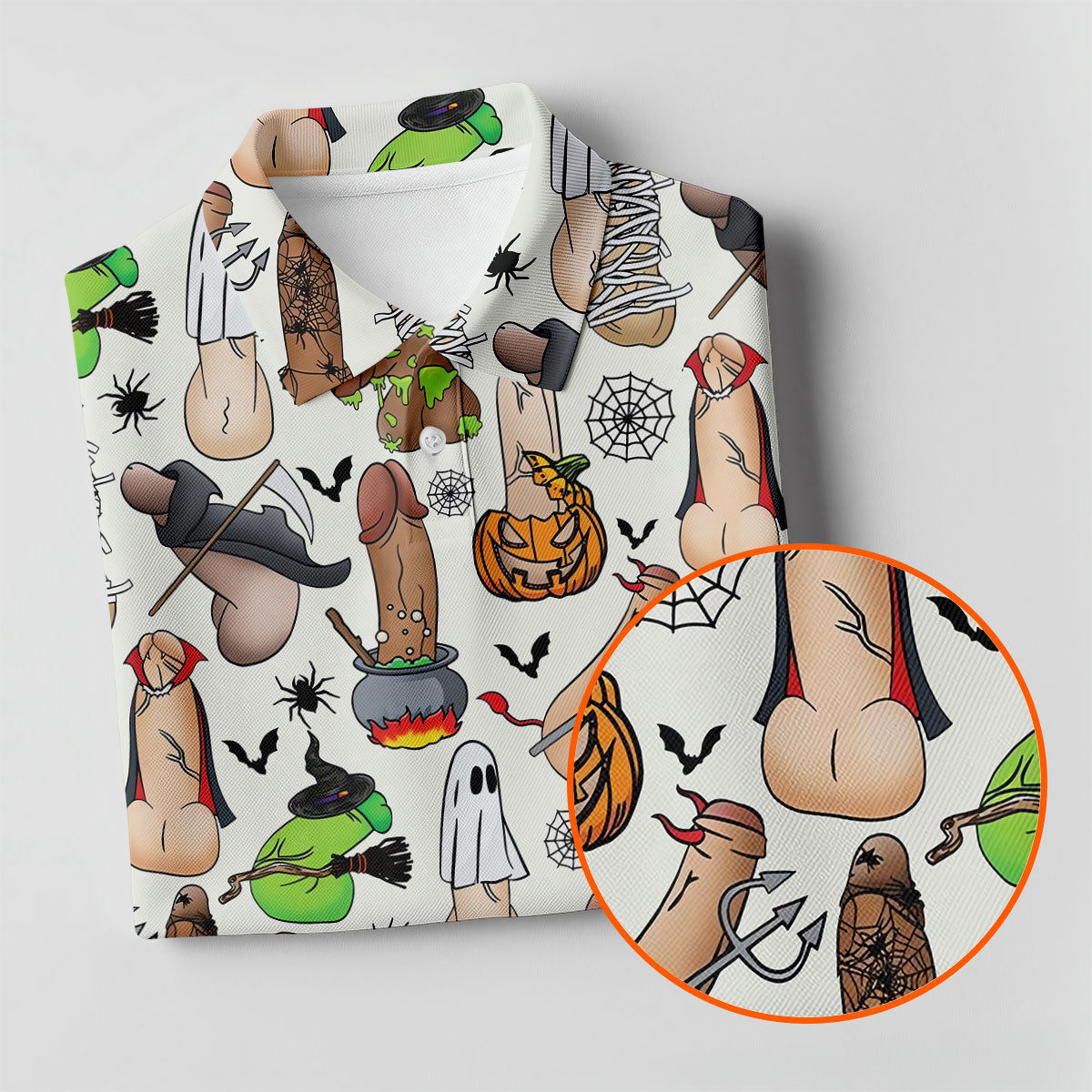 Funny Adult Halloween Pattern Golf Polo Shirt, Men's Golf Shirt, Hawaiian Golf Shirt