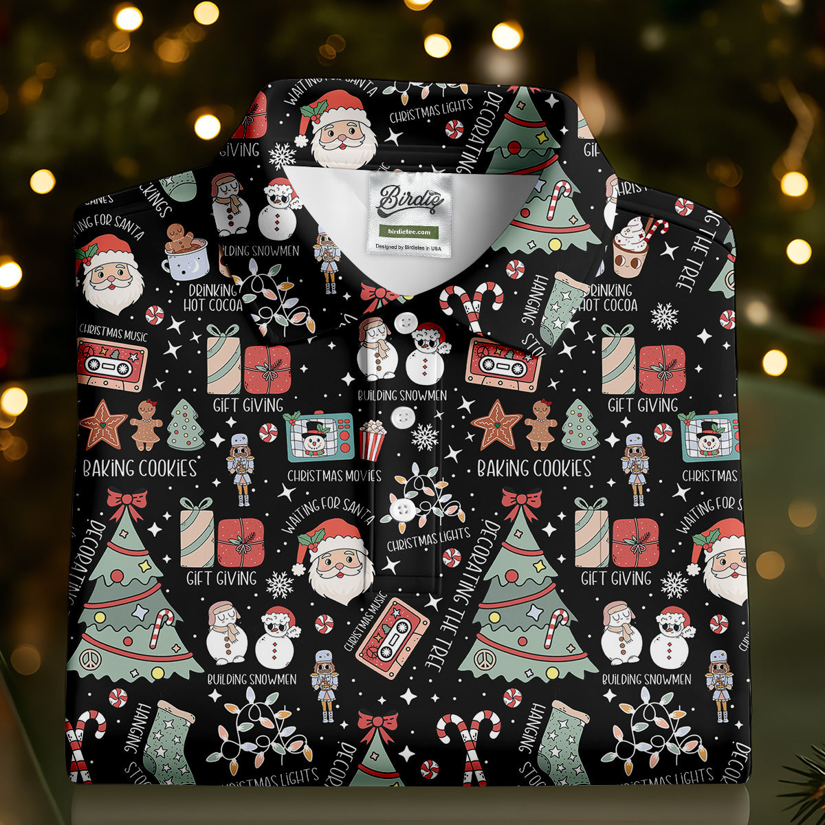 Cute Santa Claus Gift Black Men's Golf Polo Shirtistmas Golf Shirt, Polo Shirtor Men