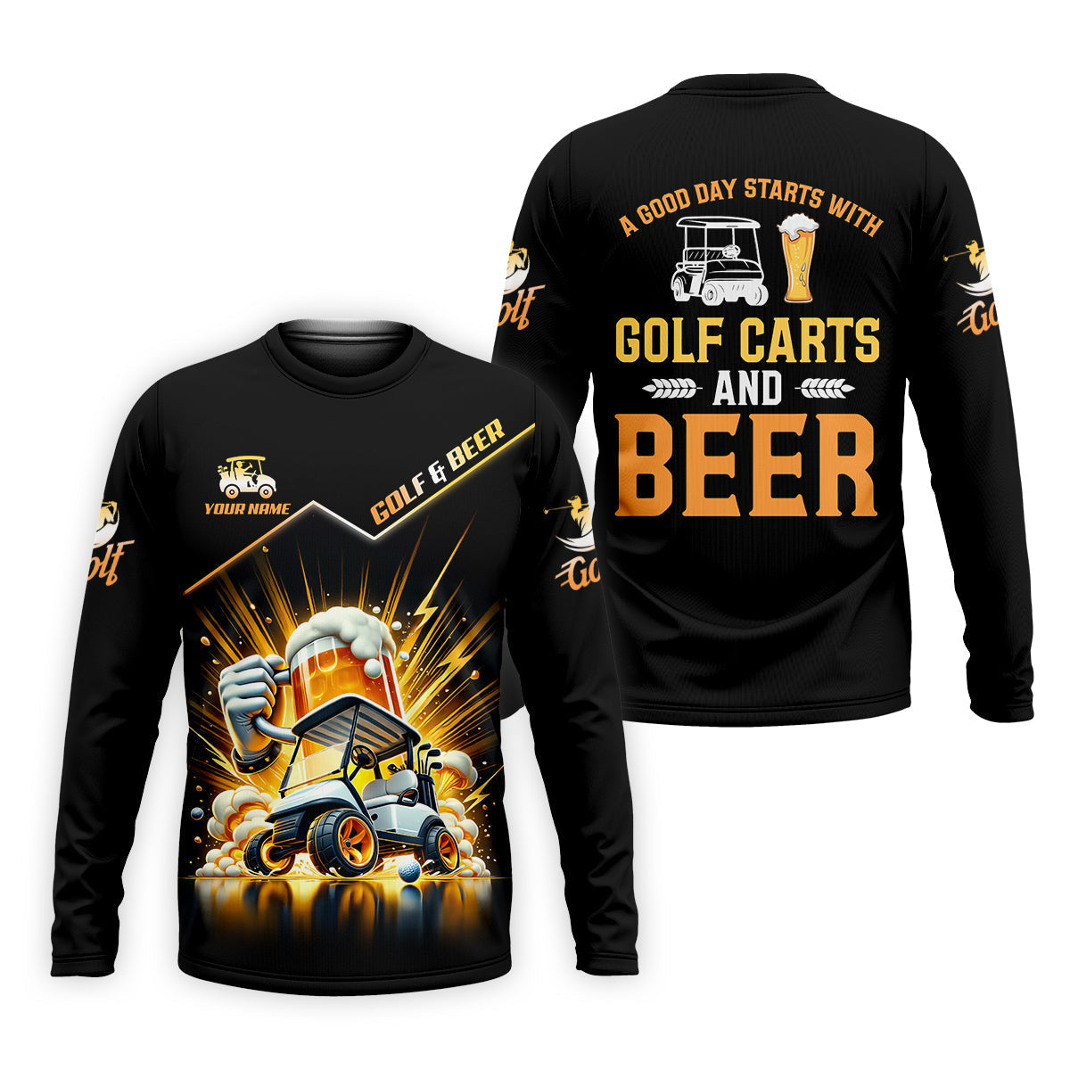A Good Day Starts With Golf Carts And Beer Custom Funny Golf Polo Shirtad Golf Gifts