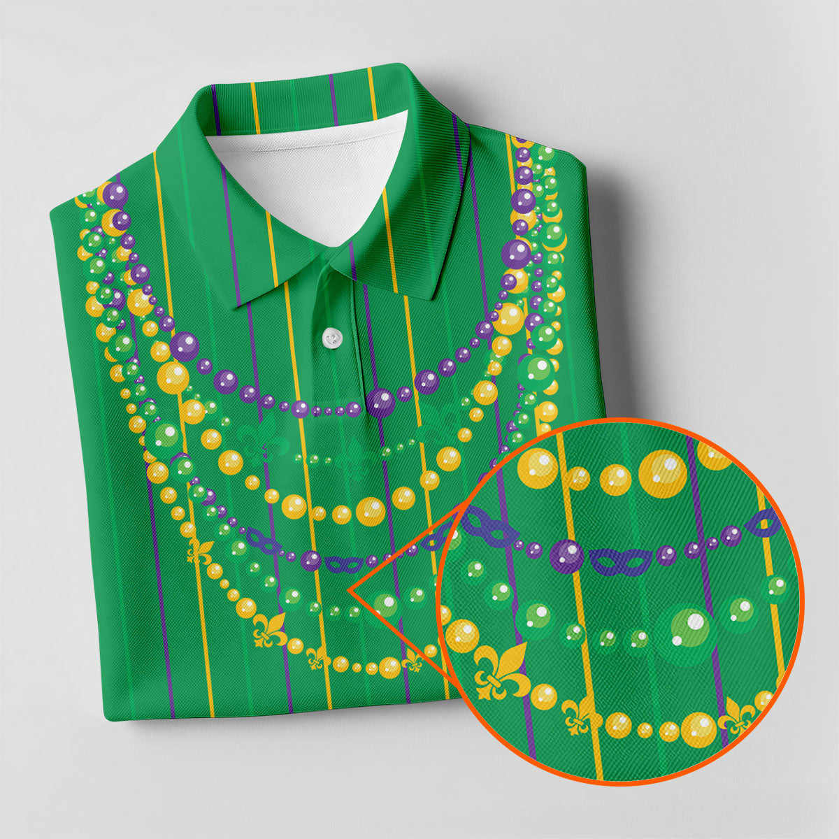 Mardi Gras Beads Necklaces Print Green Golf Shirt, Golf Tops For Men, Polo ShirtFor Men, Golf Shirts For Men