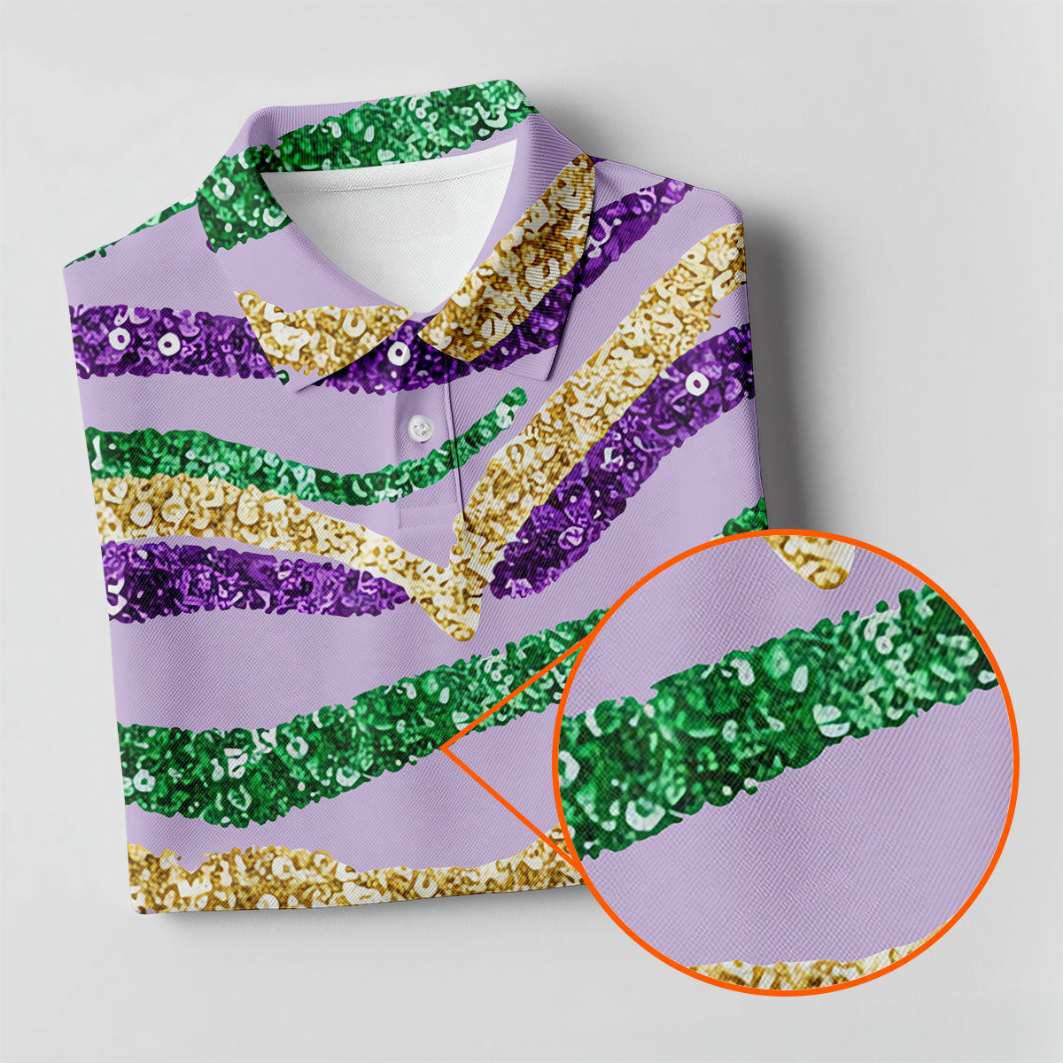 Purple Green Gold Sequin Pattern Light Purple Mardi Gras Golf Shirt, Women's Golf Tops, Ladies Golf Shirts
