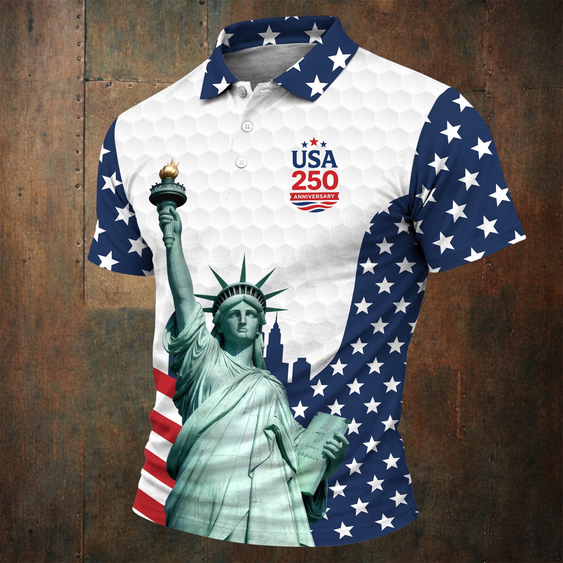 USA 250 Anniversary Statue Of Liberty White Golf Shirt, Patriotic Golf Shirt, 4th Of July Golf Shirts For Men