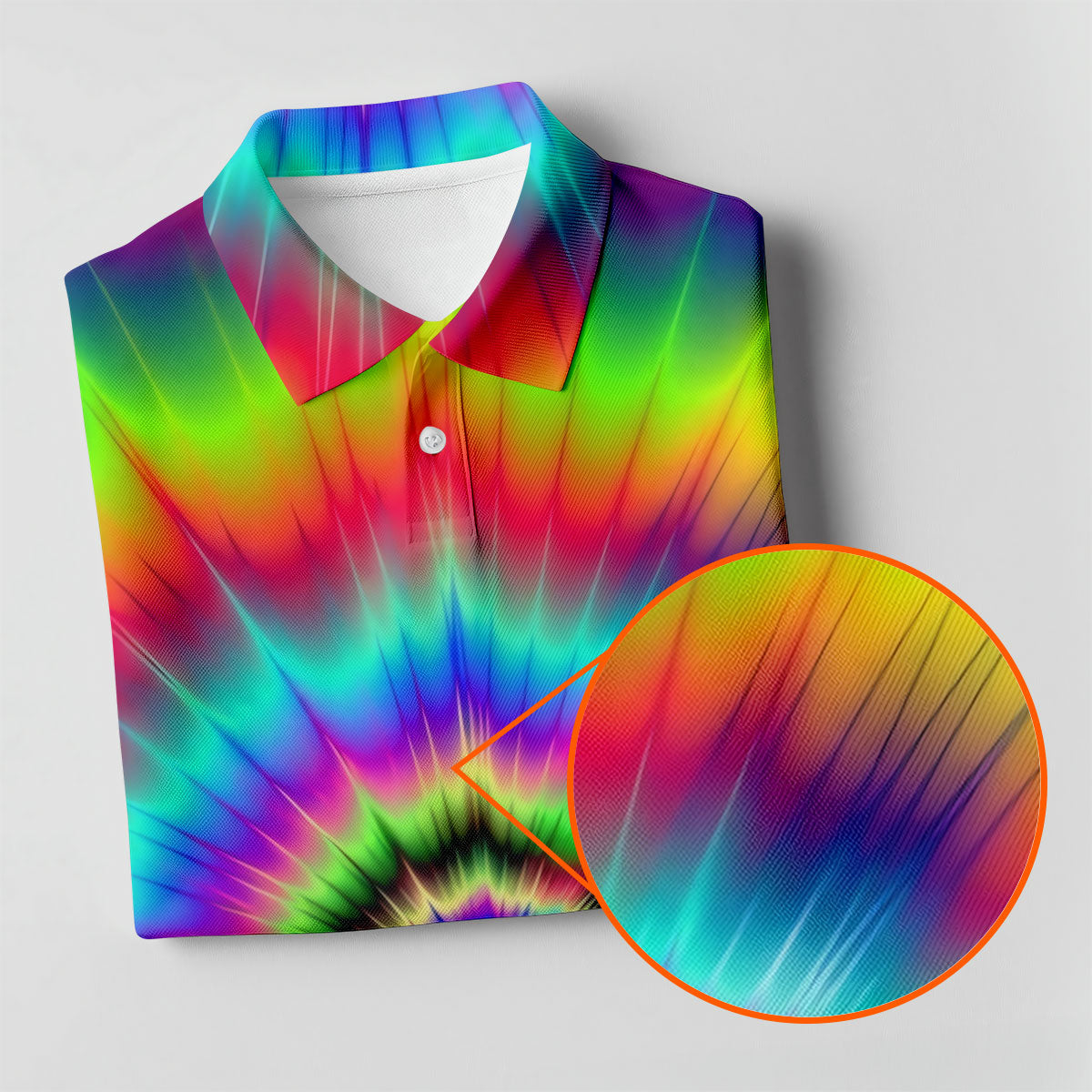 Rainbow Tie Dye Golf Shirt, Psychedelic Spiral Burst Pattern, Golf Shirt For Men