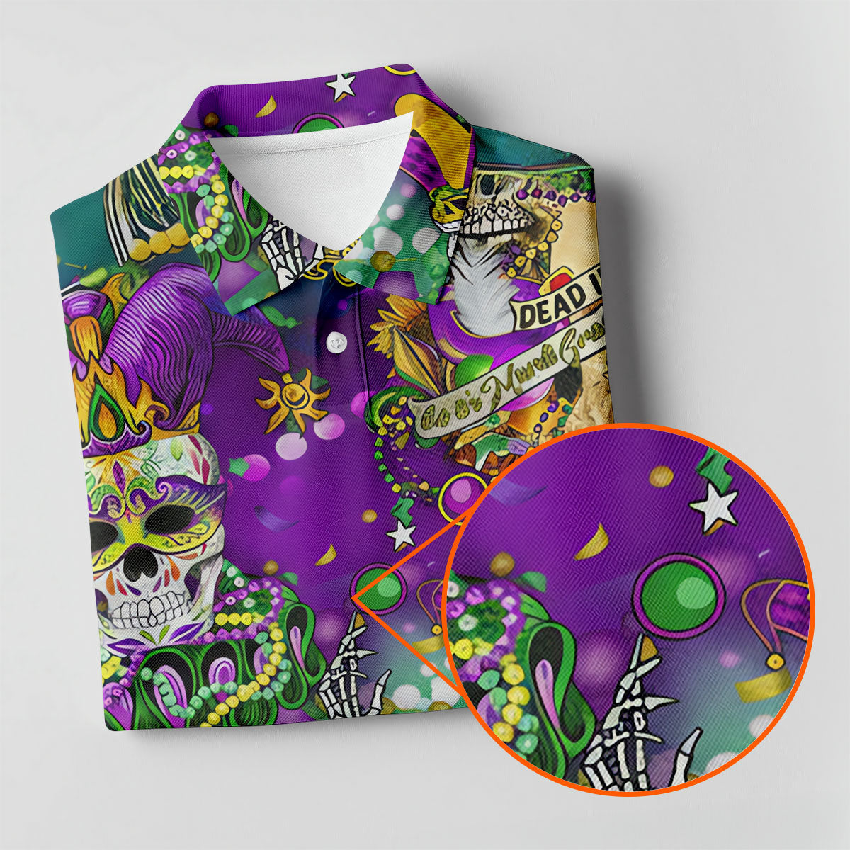 Dead Inside Mardi Gras Festival Skull Purple Green Gold Polo ShirtFor Men, Golf Shirts For Men