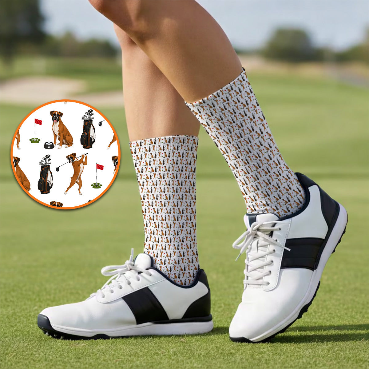 Crazy Boxer Golf Socks, Boxer Golf Pattern Sock for Golfer, Dog Lover Golf Gift