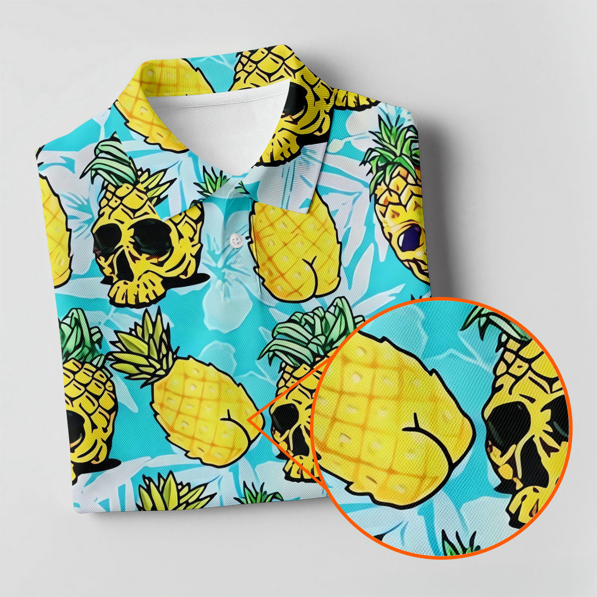 Tropical Pineapple Skull Pattern Golf Shirt, Women’s Golf Polo, Hawaiian Golf Shirt, Ladies Golf Shirts