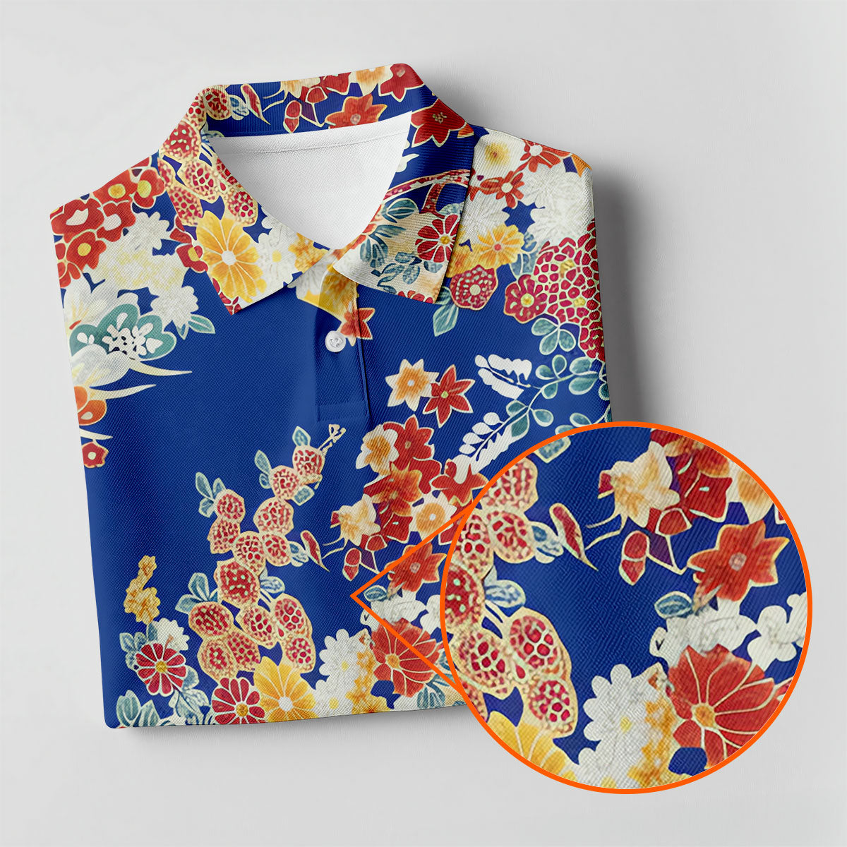 Royal Blue Japanese Floral Pattern Golf Shirt, Women’s Golf Polo, Ladies Golf Tops