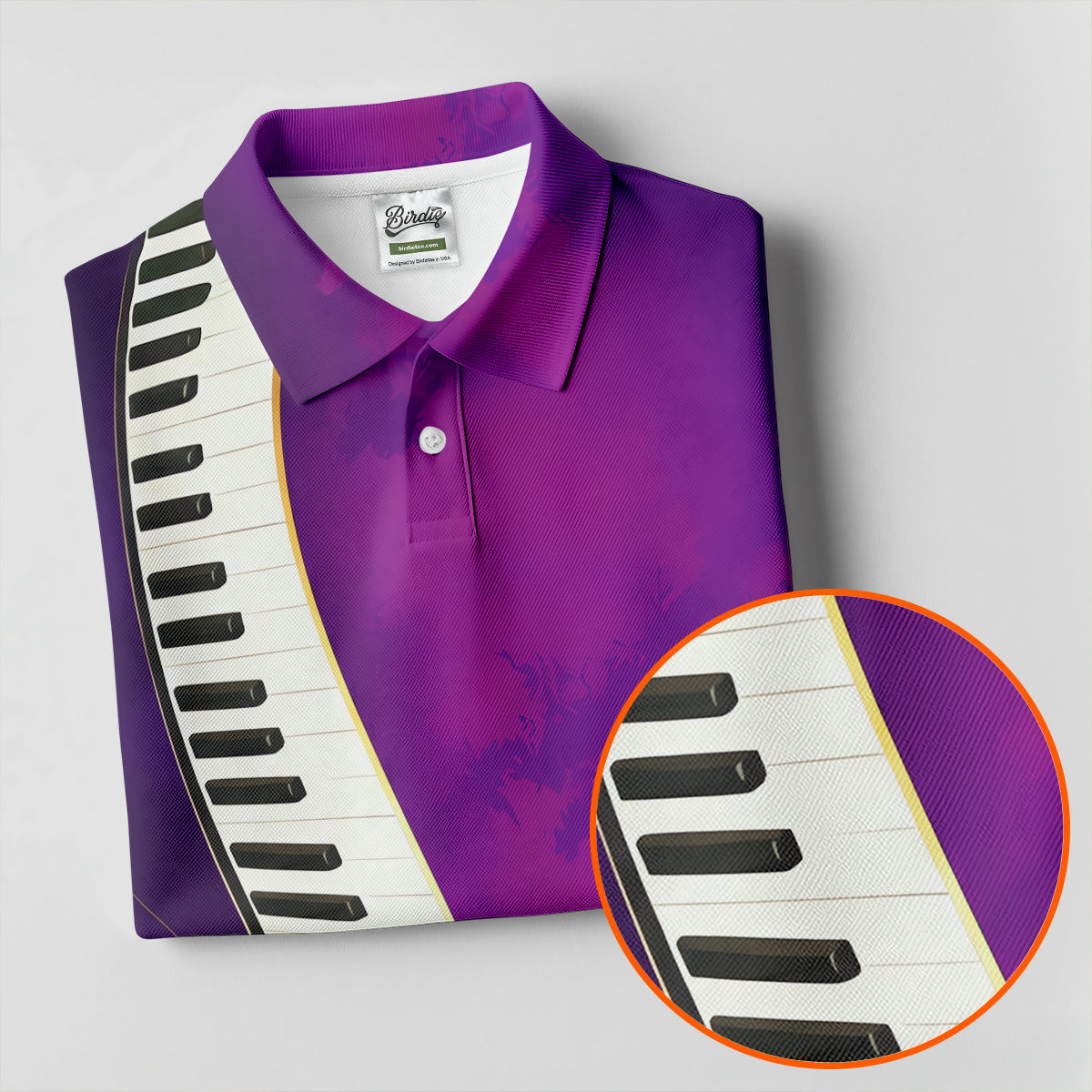 Mardi Gras Feather Beads Piano Keyboard Print Purple Golf Shirt, Polo ShirtFor Men, Golf Shirts For Men