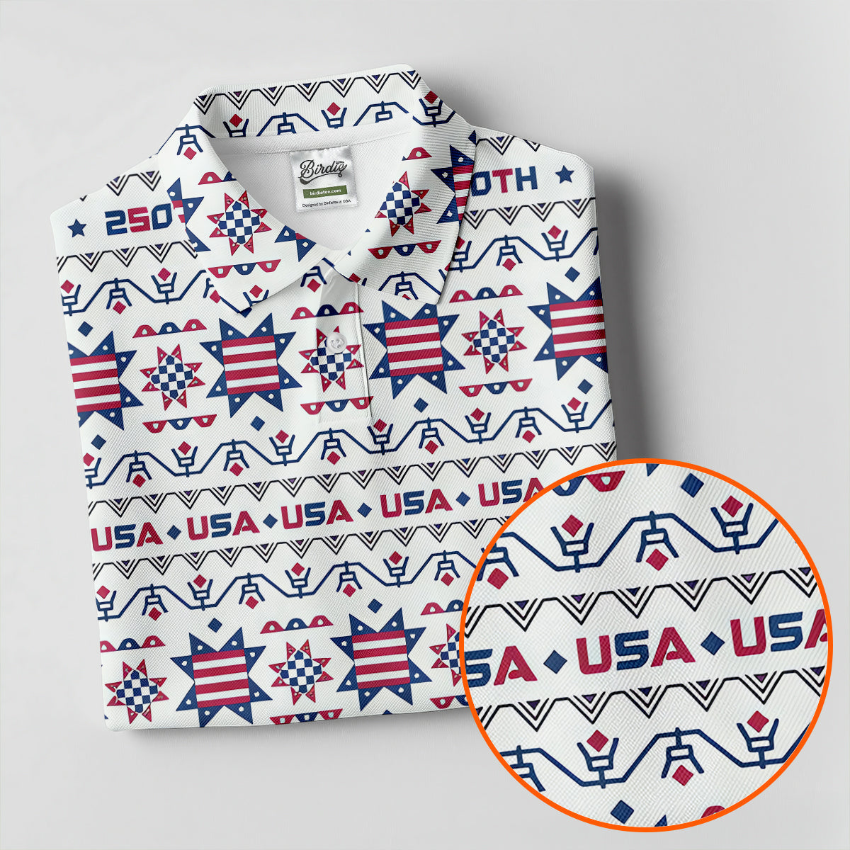 Red White Blue Ohio Star Quilt Pattern 4th Of July Golf Shirts For Men, 250th Anniversary Patriotic Golf Shirt