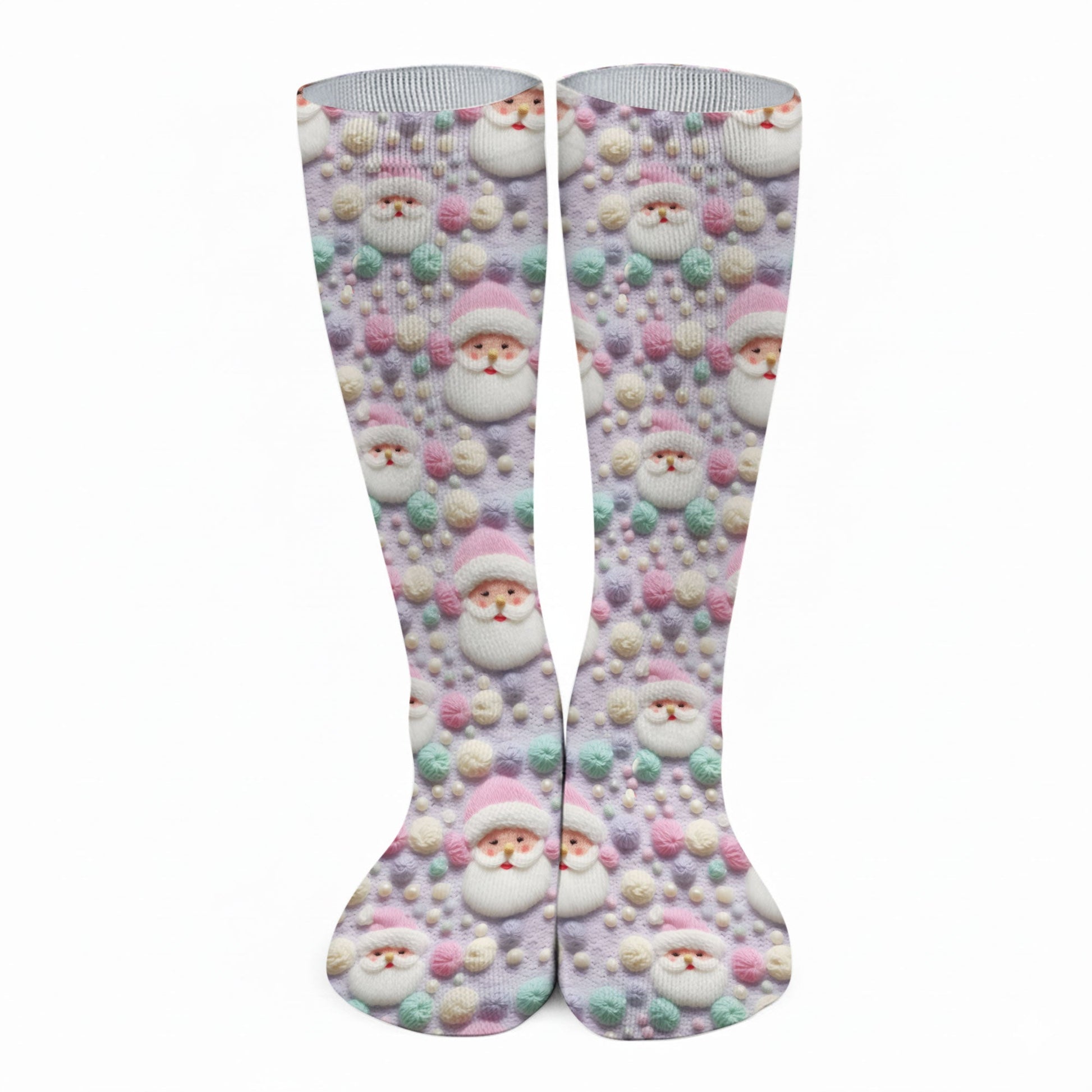 Knit Santa Pastel Pattern Golf Sock, Funny Golf Socks, Christmas Golf Gift, Golf Accessory
