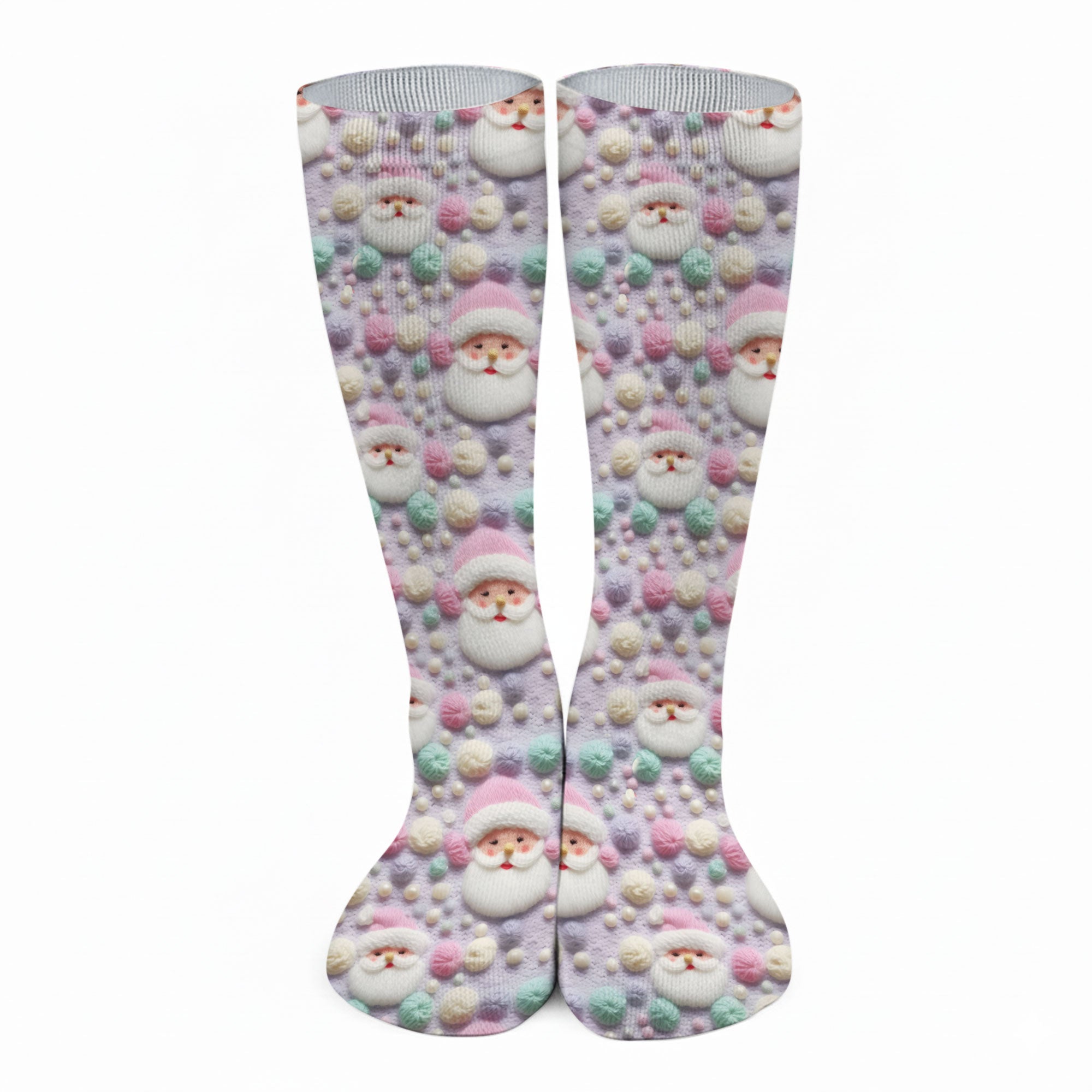 Knit Santa Pastel Pattern Golf Sock, Funny Golf Socks, Christmas Golf Gift, Golf Accessory