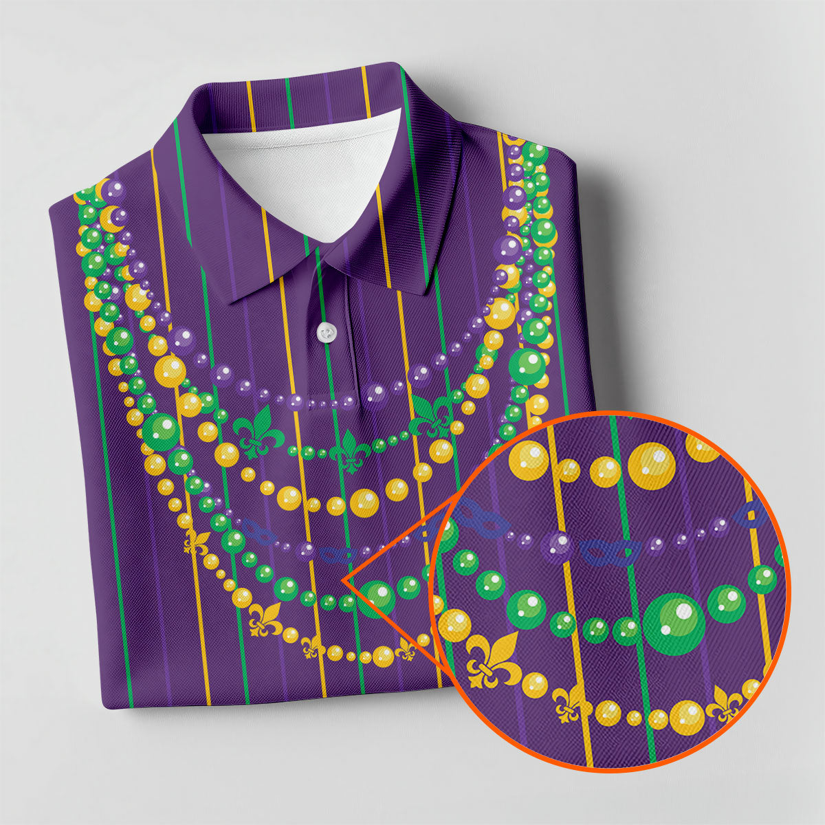 Mardi Gras Beads Necklaces Print Purple Golf Shirt, Golf Tops For Men, Polo ShirtFor Men, Golf Shirts For Men