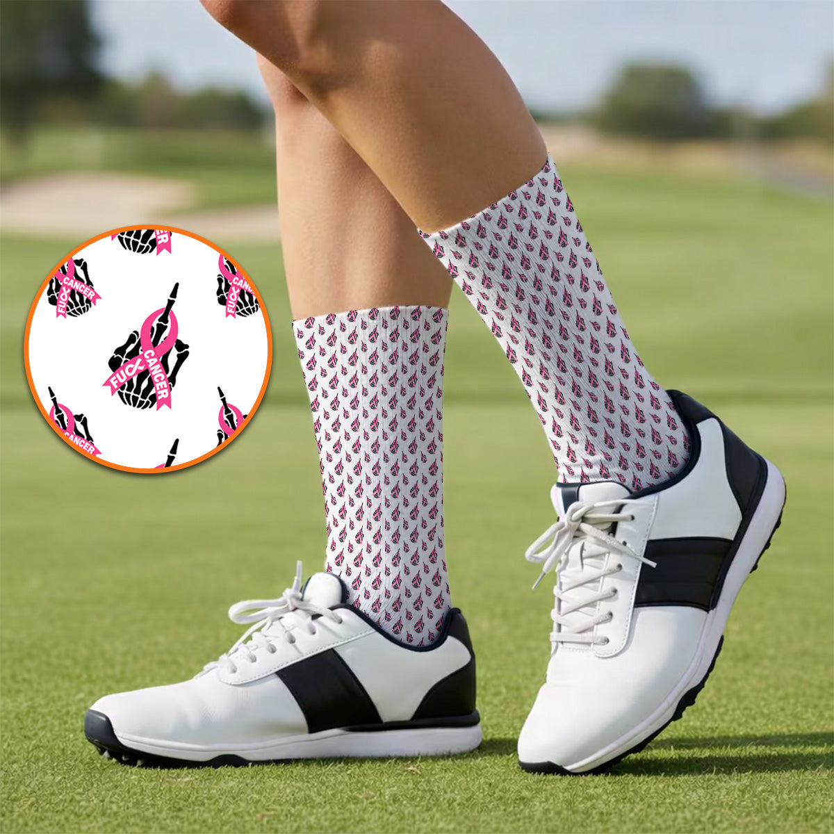 Breast Cancer Awareness Golf Socks, Pink Ribbon Pattern Golf Sock For Breast Cancer Support, Golf Gift For Golfer