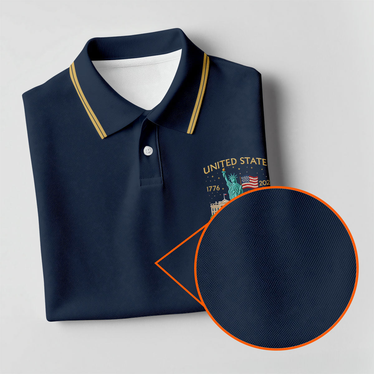 American Symbols Navy Patriotic Golf Shirt, US 250 Years 4th Of July Golf Shirts For Men