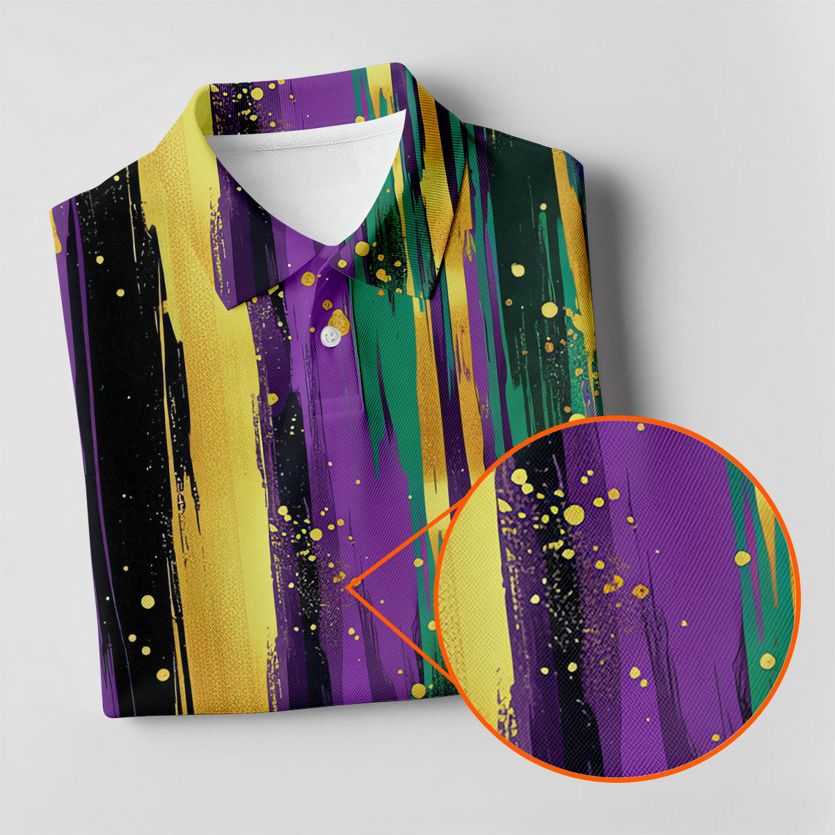 Green Purple Gold Splatter Effect Mardi Gras Golf Shirt, Polo ShirtFor Men, Golf Shirts For Men