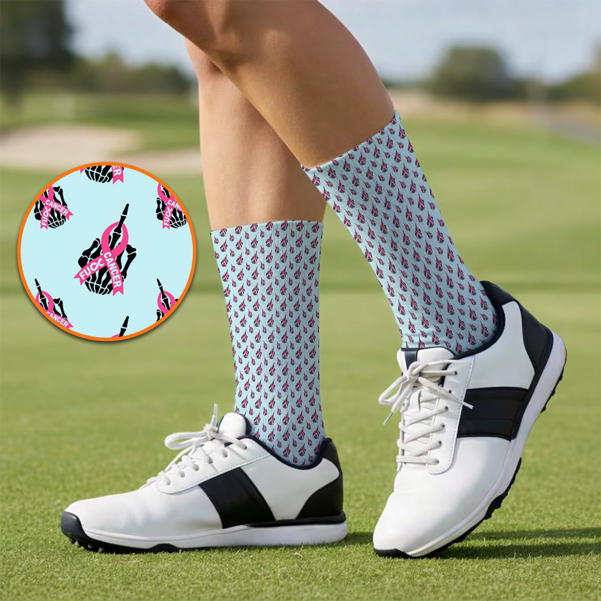Breast Cancer Awareness Golf Socks, Pink Ribbon Pattern Golf Sock For Breast Cancer Support, Golf Gift For Golfer