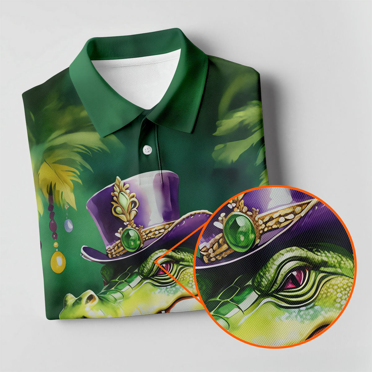 Mardi Gras Alligator Green Golf Shirt, Men's Funny Golf Shirts, Polo ShirtFor Men, Golf Shirts For Men