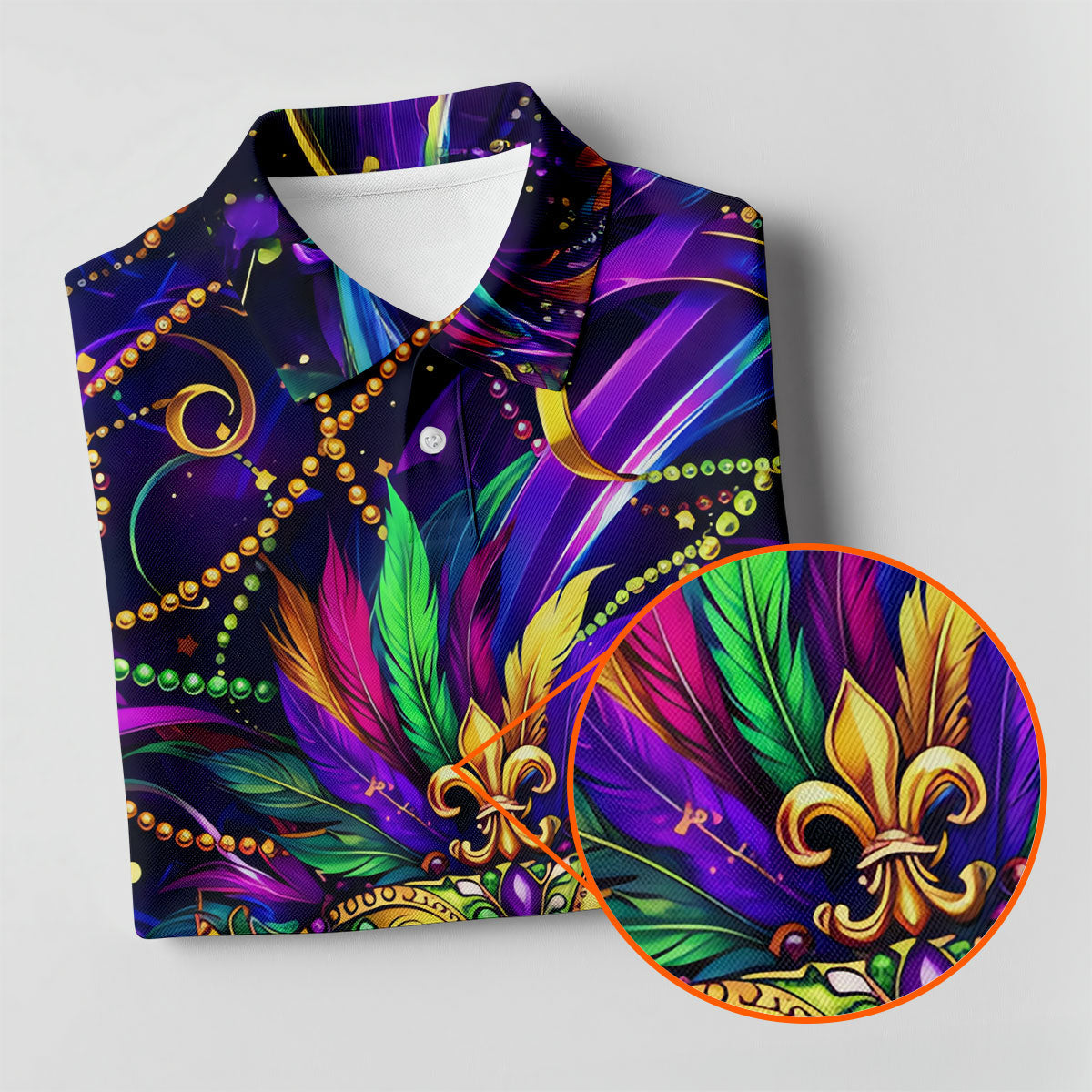 Mardi Gras Beads Ribbons Feather Masquerade Mask Print Golf Shirt, Golf Polo Shirtlf Tops For Men
